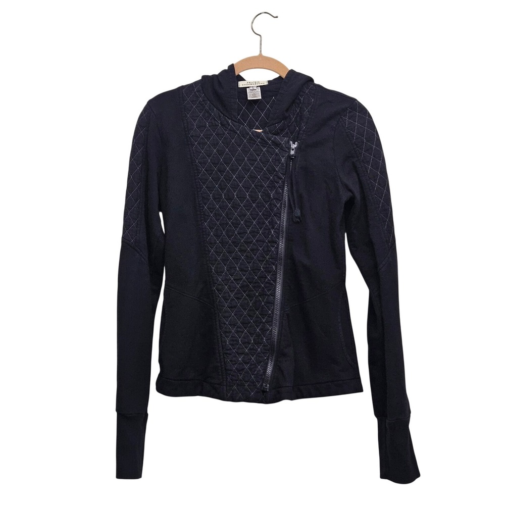 Prairie Underground Hoodie Women S Black Quilted Asymmetrical Zip Organic Cotton